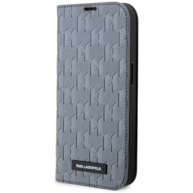 Dėklas Karl Lagerfeld Saffiano Monogram KLBKP14LSAKLHPG iPhone 14 Pro Sidabrinis