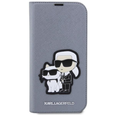 Dėklas Karl Lagerfeld Saffiano Karl & Choupette KLBKP14LSANKCPG iPhone 14 Pro Sidabrinis 2