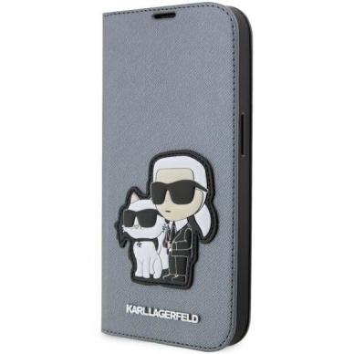 Dėklas Karl Lagerfeld Saffiano Karl & Choupette KLBKP14LSANKCPG iPhone 14 Pro Sidabrinis