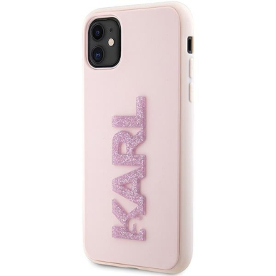 Dėklas Karl Lagerfeld 3D Rubber Glitter Logo KLHCN613DMBKCP iPhone 11 / Xr Rožinis 1