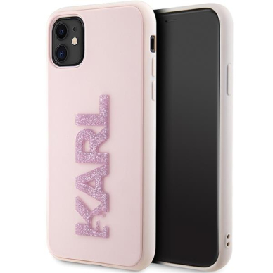 Dėklas Karl Lagerfeld 3D Rubber Glitter Logo KLHCN613DMBKCP iPhone 11 / Xr Rožinis