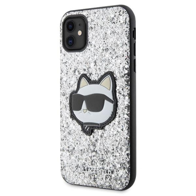 Dėklas Karl Lagerfeld Glitter Choupette Patch KLHCN61G2CPS iPhone 11 / Xr Sidabrinis 1