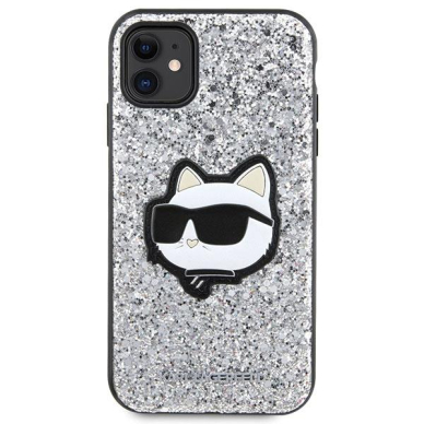 Dėklas Karl Lagerfeld Glitter Choupette Patch KLHCN61G2CPS iPhone 11 / Xr Sidabrinis 2