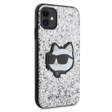 Dėklas Karl Lagerfeld Glitter Choupette Patch KLHCN61G2CPS iPhone 11 / Xr Sidabrinis 3