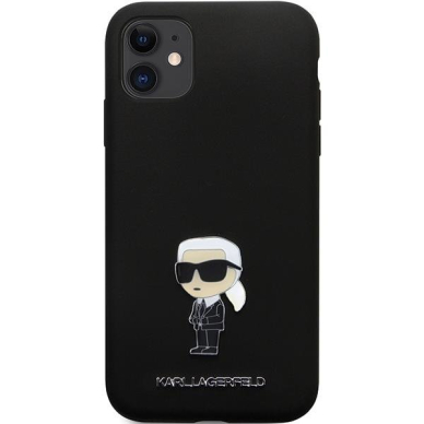 Originalus dėklas Karl Lagerfeld KLHCN61SMHKNPK case skirta iPhone 11 / Xr - Juodas Silicone Ikonik Metal Pin 2