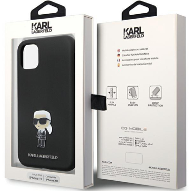 Originalus dėklas Karl Lagerfeld KLHCN61SMHKNPK case skirta iPhone 11 / Xr - Juodas Silicone Ikonik Metal Pin 7