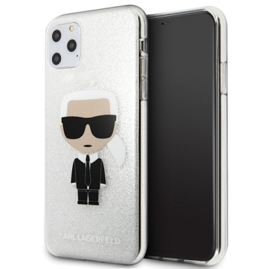 Akcija! Originalus Karl Lagerfeld Dėklas Klhcn65Tputriksl Iphone 11 Pro Max Sidabrinis Glitter Ikonik Karl