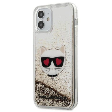 Originalus Karl Lagerfeld Dėklas Klhcp12Slcglgo Iphone 12 Mini Auksinis Liquid Glitter Choupette