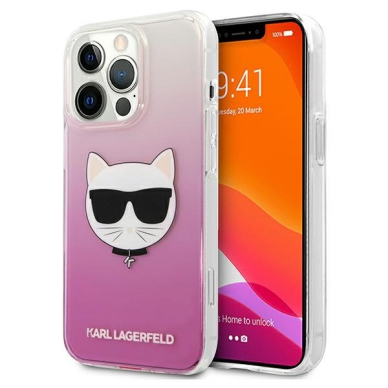 Originalus Karl Lagerfeld dėklas KLHCP13LCTRP iPhone 13 Pro / 13 6,1" Rožinis Choupette Head