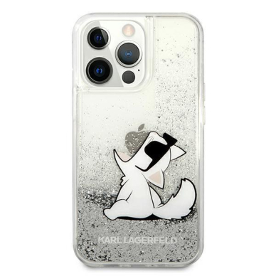 Originalus Karl Lagerfeld dėklas KLHCP13LGCFS iPhone 13 Pro / 13 6,1" Sidabrinis Liquid Glitter Choupette Fun 2