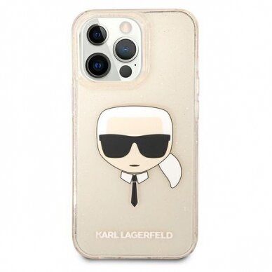 Originalus Karl Lagerfeld dėklas KLHCP13LKHTUGLGO iPhone 13 Pro / 13 6,1" Auksinis Glitter Karl`s Head 2