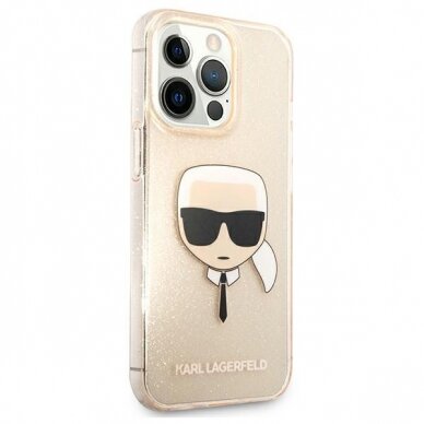 Originalus Karl Lagerfeld dėklas KLHCP13LKHTUGLGO iPhone 13 Pro / 13 6,1" Auksinis Glitter Karl`s Head 3