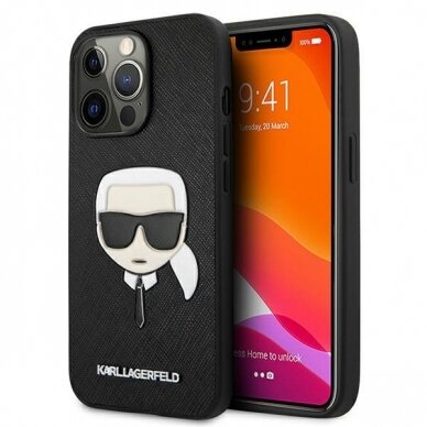 Dėklas Karl Lagerfeld Saffiano Ikonik Karl`s Head KLHCP13LSAKHBK iPhone 13 Pro Juodas