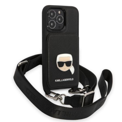 Dėklas Karl Lagerfeld Saffiano Metal Karl Head KLHCP13LSAKHPK iPhone 13 Pro / 13 Juodas 3