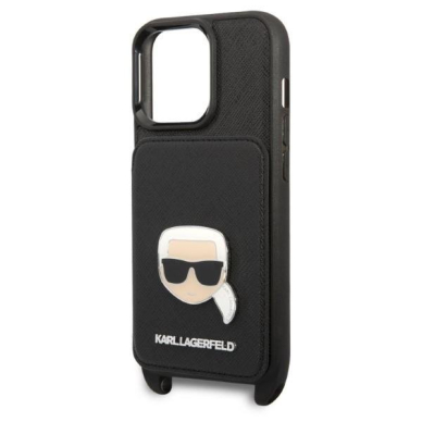 Dėklas Karl Lagerfeld Saffiano Metal Karl Head KLHCP13LSAKHPK iPhone 13 Pro / 13 Juodas 5