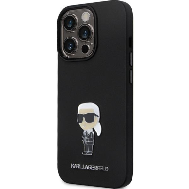 Originalus dėklas Karl Lagerfeld KLHCP13LSMHKNPK case skirta iPhone 13 Pro / 13 - Juodas Silicone Ikonik Metal Pin 1