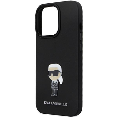 Originalus dėklas Karl Lagerfeld KLHCP13LSMHKNPK case skirta iPhone 13 Pro / 13 - Juodas Silicone Ikonik Metal Pin 5