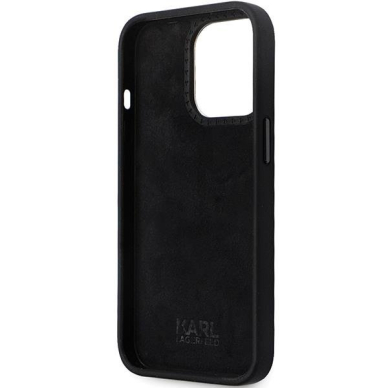 Originalus dėklas Karl Lagerfeld KLHCP13LSMHKNPK case skirta iPhone 13 Pro / 13 - Juodas Silicone Ikonik Metal Pin 6