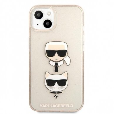 Originalus Karl Lagerfeld dėklas KLHCP13SKCTUGLGO iPhone 13 mini 5,4" Auksinis Glitter Karl`s & Choupette 2