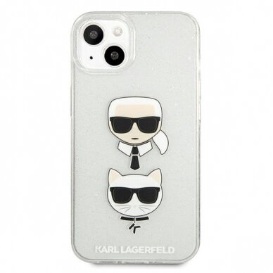 Originalus Karl Lagerfeld dėklas KLHCP13SKCTUGLS iPhone 13 mini 5,4" Sidabrinis Glitter Karl`s & Choupette 2