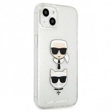 Originalus Karl Lagerfeld dėklas KLHCP13SKCTUGLS iPhone 13 mini 5,4" Sidabrinis Glitter Karl`s & Choupette 3