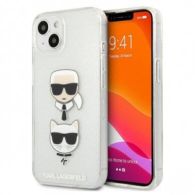 Originalus Karl Lagerfeld dėklas KLHCP13SKCTUGLS iPhone 13 mini 5,4" Sidabrinis Glitter Karl`s & Choupette