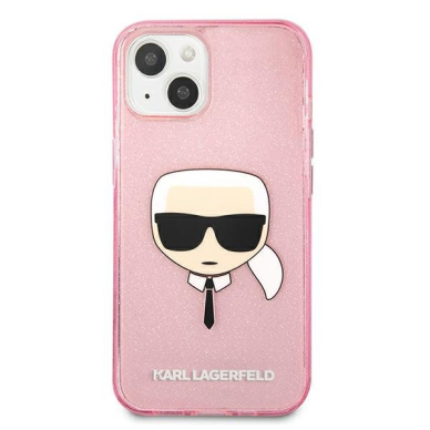 Originalus Karl Lagerfeld dėklas KLHCP13SKHTUGLP iPhone 13 mini 5,4" Rožinis Glitter Karl`s Head 2