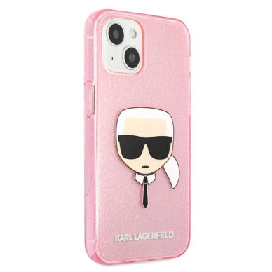 Originalus Karl Lagerfeld dėklas KLHCP13SKHTUGLP iPhone 13 mini 5,4" Rožinis Glitter Karl`s Head 3