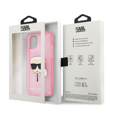 Originalus Karl Lagerfeld dėklas KLHCP13SKHTUGLP iPhone 13 mini 5,4" Rožinis Glitter Karl`s Head 7