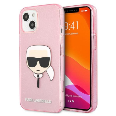 Originalus Karl Lagerfeld dėklas KLHCP13SKHTUGLP iPhone 13 mini 5,4" Rožinis Glitter Karl`s Head