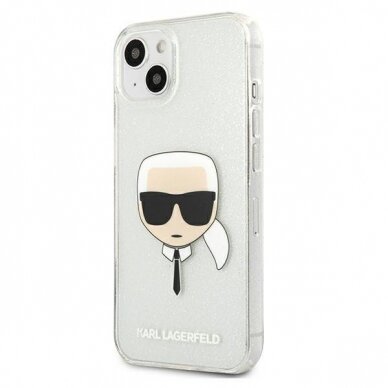 Oriignalus Karl Lagerfeld dėklas KLHCP13SKHTUGLS iPhone 13 mini 5,4" Sidabrinis Glitter Karl`s Head 1