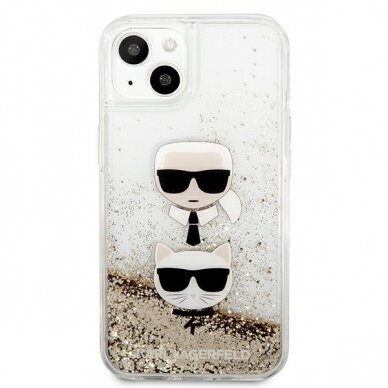 Originalus Karl Lagerfeld dėklas KLHCP13SKICGLD iPhone 13 mini 5,4" Auksinis Liquid Glitter Karl&Choupette Head 2