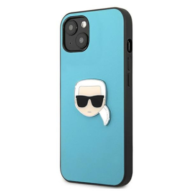 Originalus Karl Lagerfeld dėklas KLHCP13SPKMB iPhone 13 mini 5,4" Mėlynas Leather Ikonik Karl`s Head Metal 1