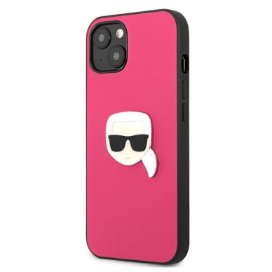 Originalus Karl Lagerfeld dėklas KLHCP13SPKMP iPhone 13 mini 5,4" Rožinis Leather Ikonik Karl`s Head Metal 1