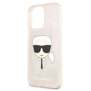 Originalus Karl Lagerfeld dėklas KLHCP13XKHTUGLGO iPhone 13 Pro Max 6,7" Auksinis Glitter Karl`s Head 5