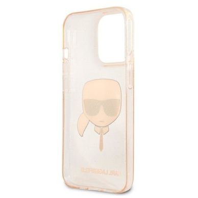 Originalus Karl Lagerfeld dėklas KLHCP13XKHTUGLGO iPhone 13 Pro Max 6,7" Auksinis Glitter Karl`s Head 6