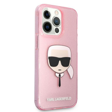 Originalus Karl Lagerfeld dėklas KLHCP13XKHTUGLP iPhone 13 Pro Max 6,7" Rožinis Glitter Karl`s Head 3