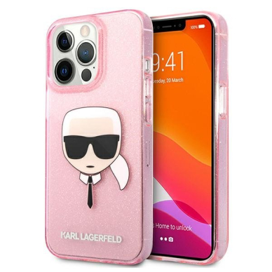 Originalus Karl Lagerfeld dėklas KLHCP13XKHTUGLP iPhone 13 Pro Max 6,7" Rožinis Glitter Karl`s Head