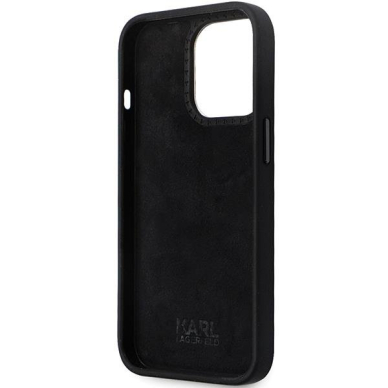 Originalus dėklas Karl Lagerfeld KLHCP13XSMHCNPK case skirta iPhone 13 Pro Max 6.7  - Juodas Silicone C Metal Pin 6