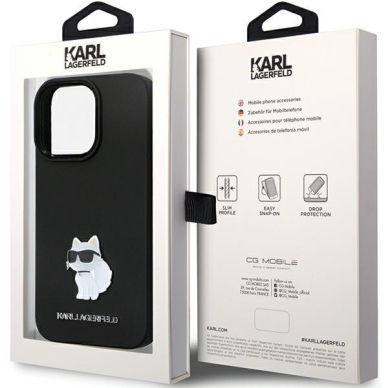 Originalus dėklas Karl Lagerfeld KLHCP13XSMHCNPK case skirta iPhone 13 Pro Max 6.7  - Juodas Silicone C Metal Pin 7