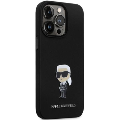 Originalus dėklas Karl Lagerfeld KLHCP13XSMHKNPK case skirta iPhone 13 Pro Max - Juodas Silicone Ikonik Metal Pin 3