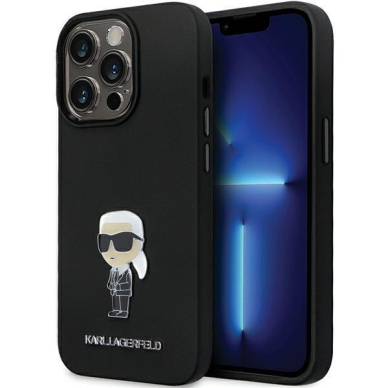 Originalus dėklas Karl Lagerfeld KLHCP13XSMHKNPK case skirta iPhone 13 Pro Max - Juodas Silicone Ikonik Metal Pin