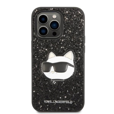 Dėklas Karl Lagerfeld Glitter Choupette Patch KLHCP14LG2CPK iPhone 14 Pro Juodas 2