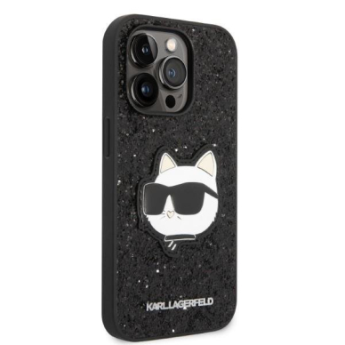 Dėklas Karl Lagerfeld Glitter Choupette Patch KLHCP14LG2CPK iPhone 14 Pro Juodas 3