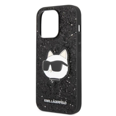 Dėklas Karl Lagerfeld Glitter Choupette Patch KLHCP14LG2CPK iPhone 14 Pro Juodas 5