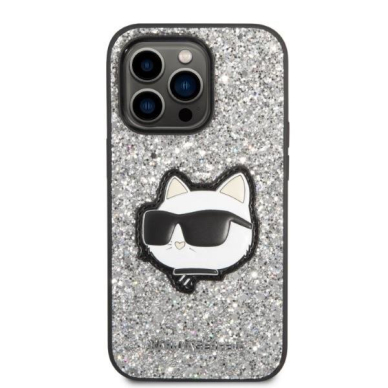 Dėklas Karl Lagerfeld Glitter Choupette Patch KLHCP14LG2CPS iPhone 14 Pro Sidabrinis 2