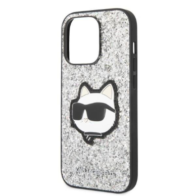 Dėklas Karl Lagerfeld Glitter Choupette Patch KLHCP14LG2CPS iPhone 14 Pro Sidabrinis 5