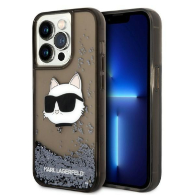 Dėklas Karl Lagerfeld Glitter Choupette Head KLHCP14LLNCHCK iPhone 14 Pro Juodas