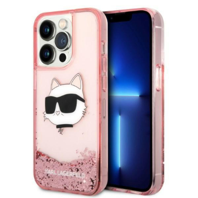 Dėklas Karl Lagerfeld Glitter Choupette Head KLHCP14LLNCHCP iPhone 14 Pro Rožinis