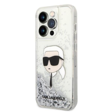 Dėklas Karl Lagerfeld Glitter Karl Head KLHCP14LLNKHCH iPhone 14 Pro Sidabrinis 1